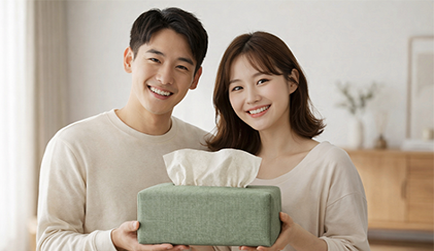 ティッシュを抱えた男女